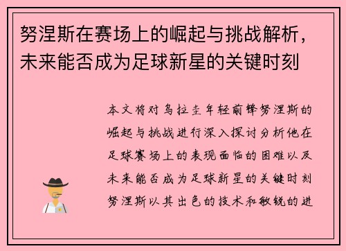 努涅斯在赛场上的崛起与挑战解析，未来能否成为足球新星的关键时刻