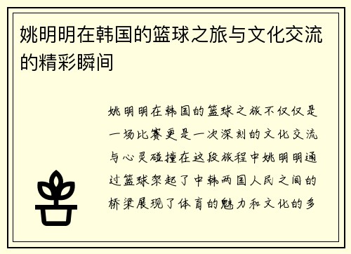 姚明明在韩国的篮球之旅与文化交流的精彩瞬间